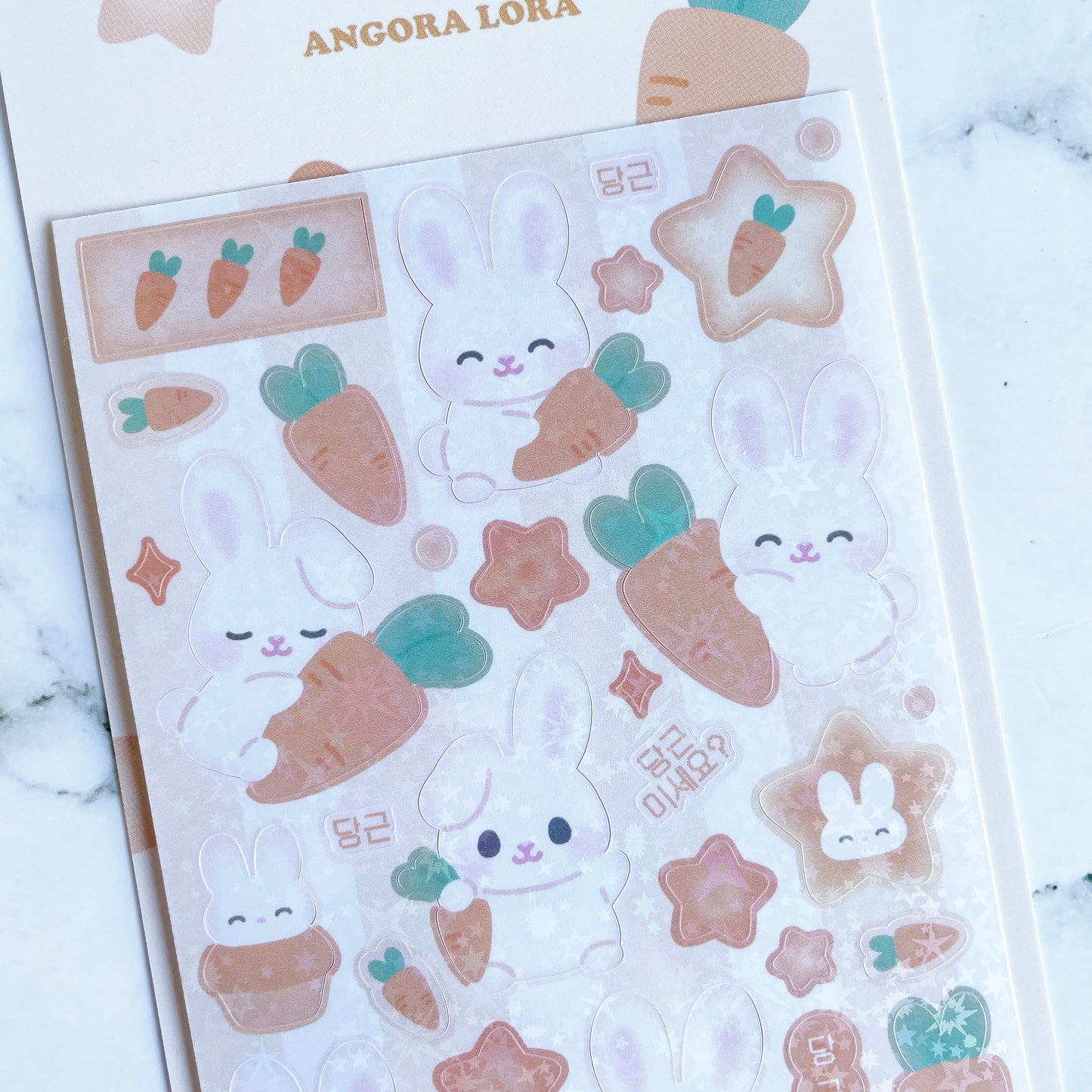 Angora Lora Bunny and Carrot sparkle sticker B474
