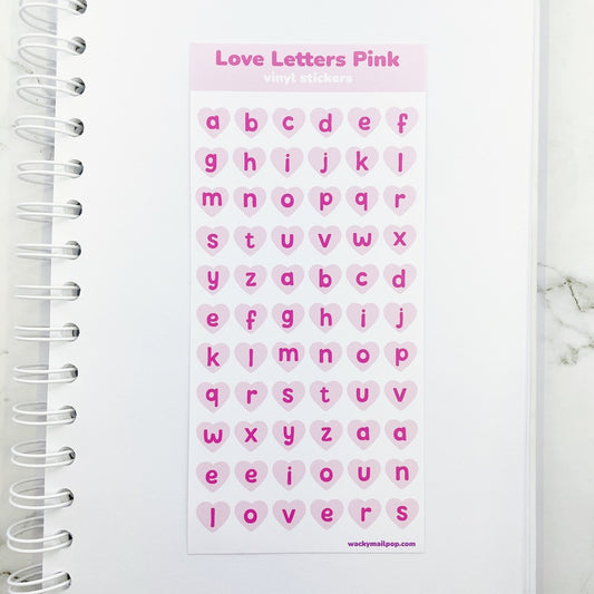 Love Letters Pink vinyl sticker sheet
