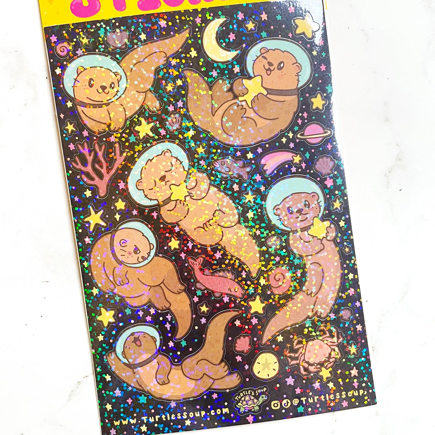 Turtle's Soup Space Otters Sparkle Sticker Sheet b425