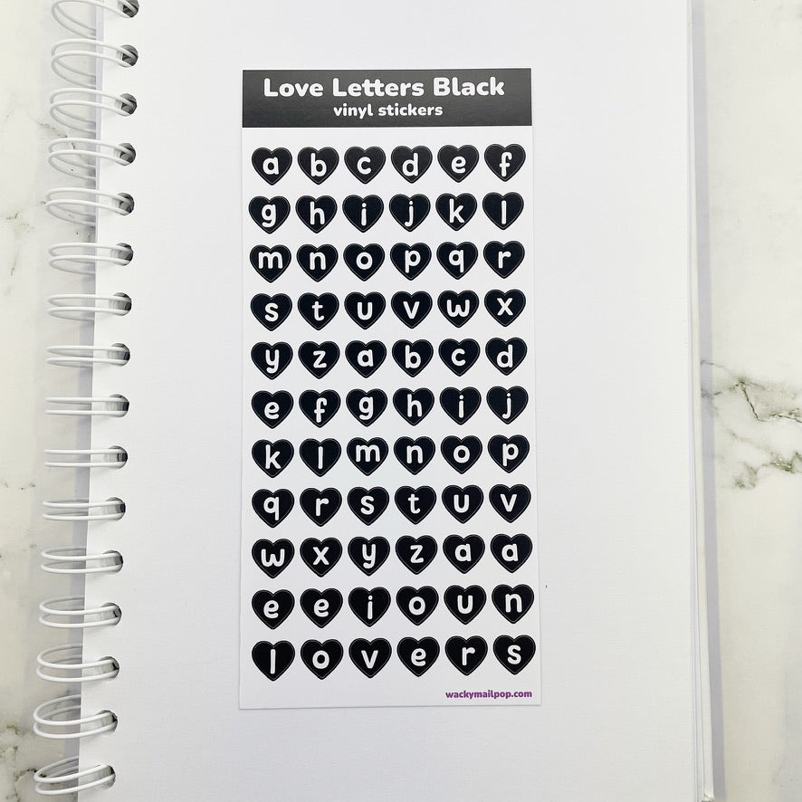 Love Letters Black vinyl sticker sheet