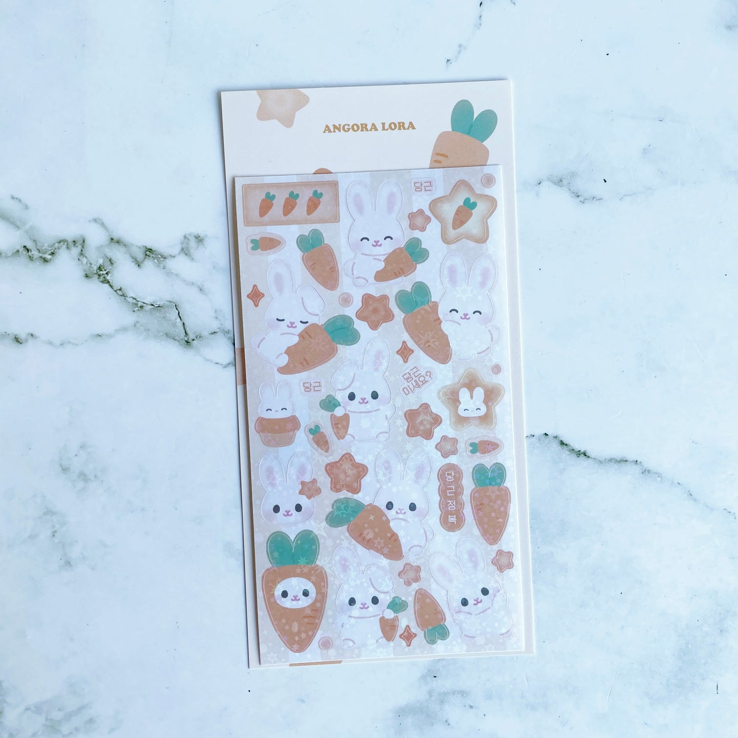 Angora Lora Bunny and Carrot sparkle sticker B474