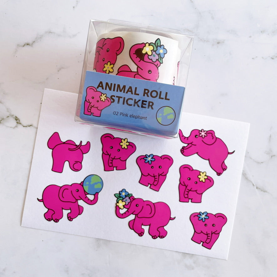 Pink Elephants sticker roll w170