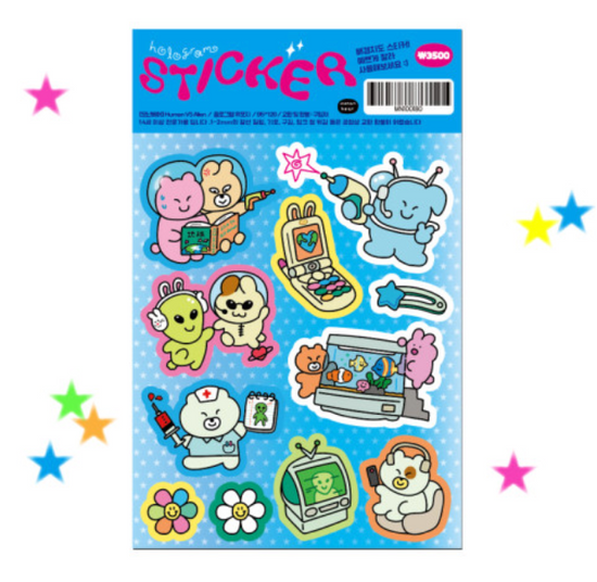 Monan Bear Alien sparkle sticker B149