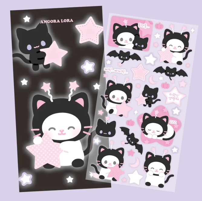 Angora Lora Halloween Kitty sticker b214