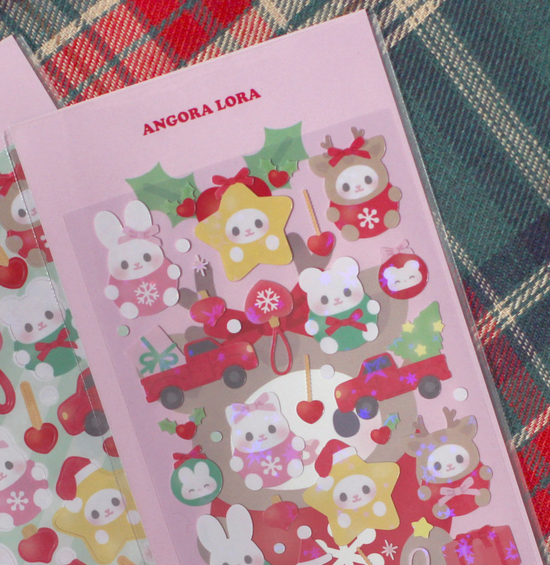 Angora Lora Cute Christmas sparkle sticker pink