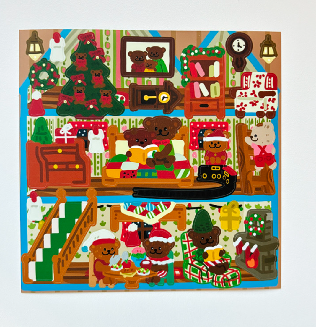 Dingamart Christmas Bear House sticker b368