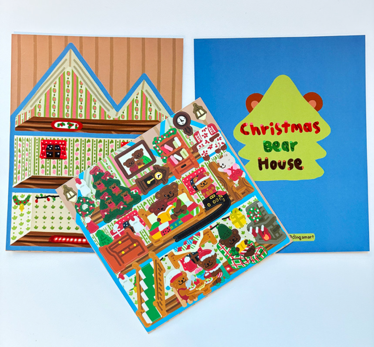 Dingamart Christmas Bear House sticker b368