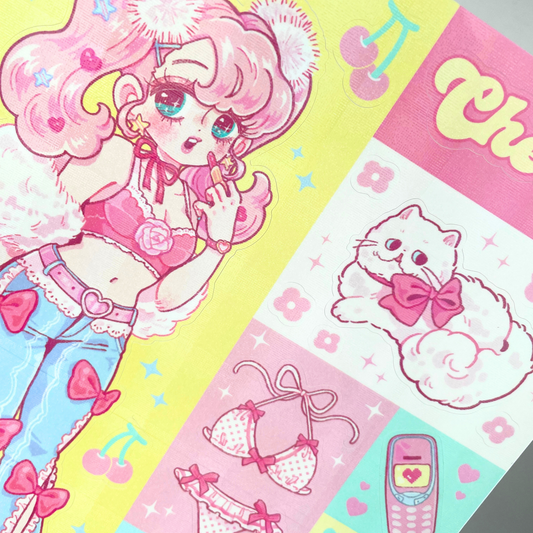 Natsuput Cherry Large Holographic Sticker Sheet