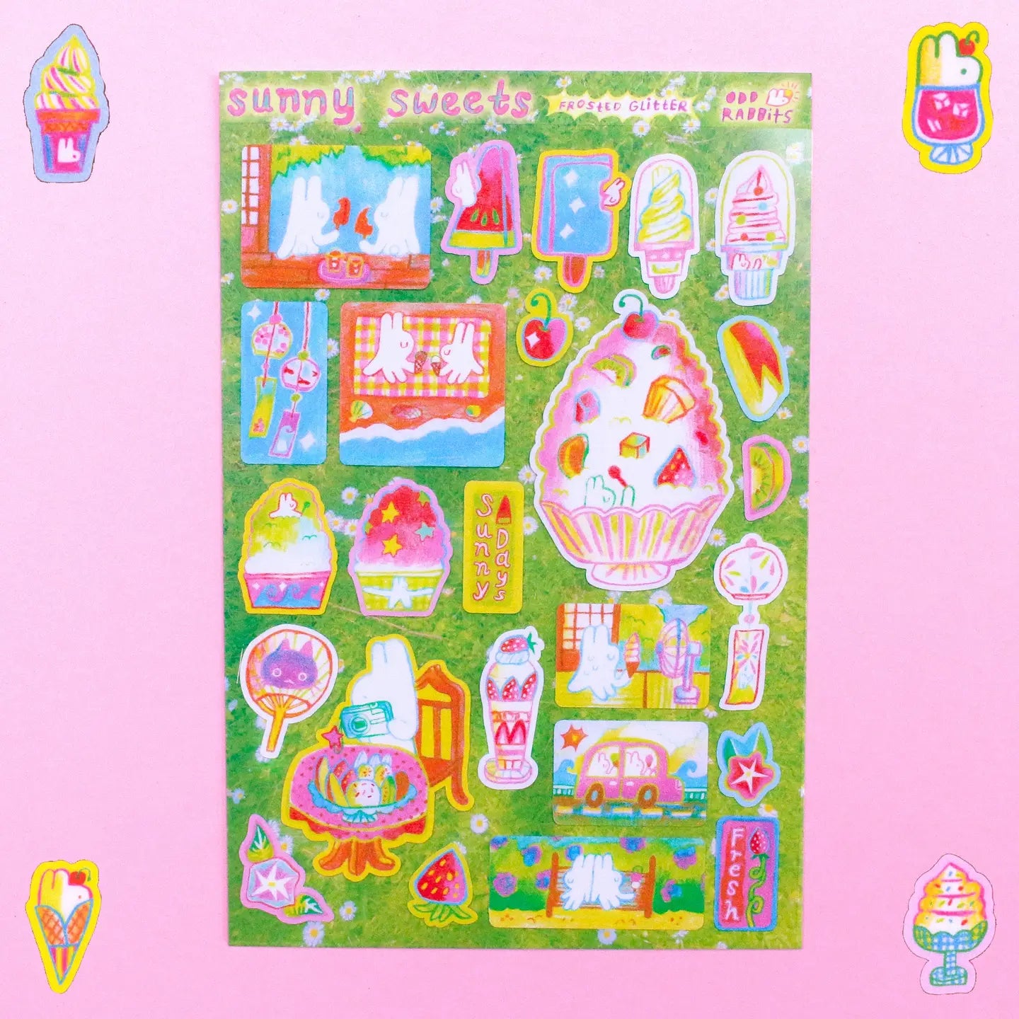 Odd Rabbits Sunny Sweets A6 Frosted Glitter Sticker Sheet.