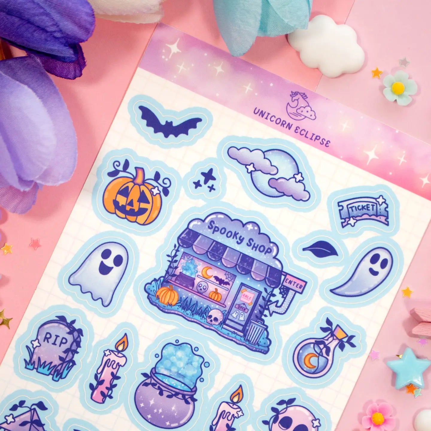 Unicorn Eclipse Spirit Town Sticker Sheet H9