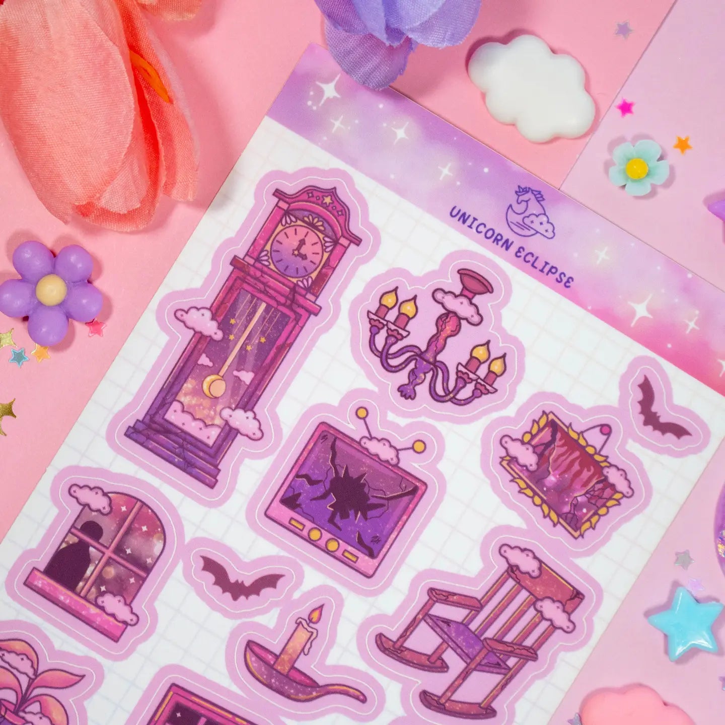 Unicorn Eclipse Haunted House Sticker sheet H7