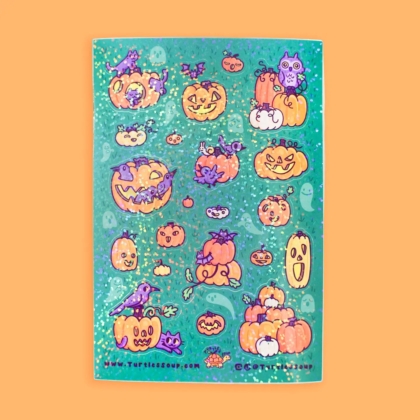 Turtle's Soup Spooky Pumpkins sparkle sticker H13